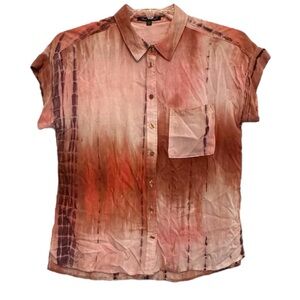 Velvet Heart Size M Shades of Pink TieDye Rayon Shirt Dolman Sleeve Button Front
